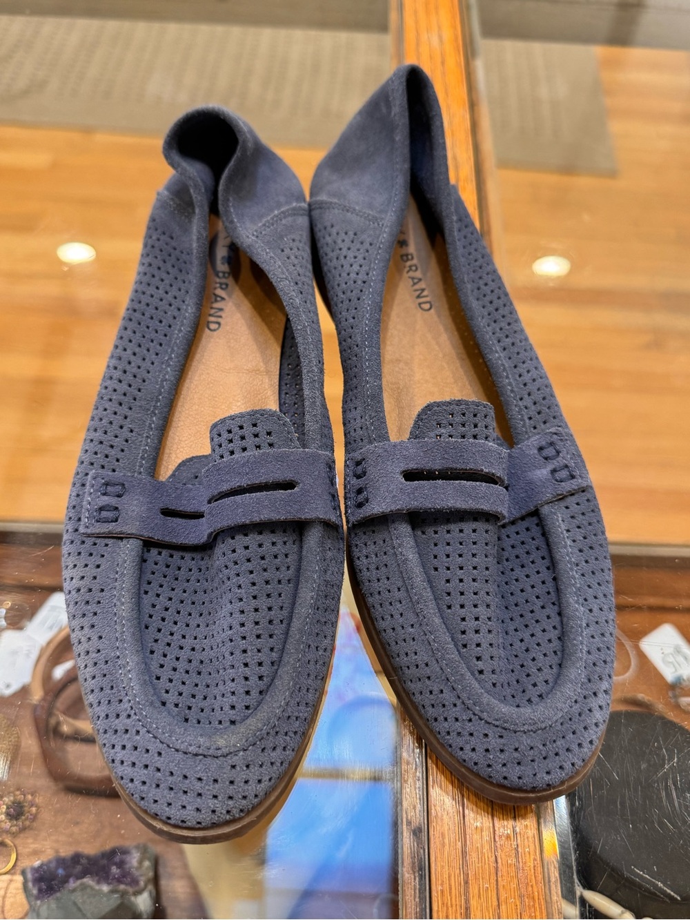 Lucky Brand Navy Suede Perforated Penny Loafers
